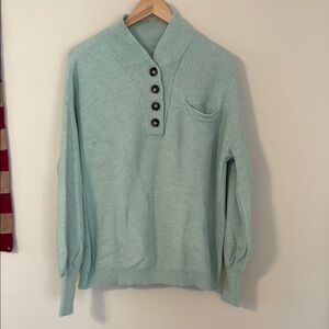 Lunya Cottonsilk Pocket Henley Mint Green Button Detail Sweater